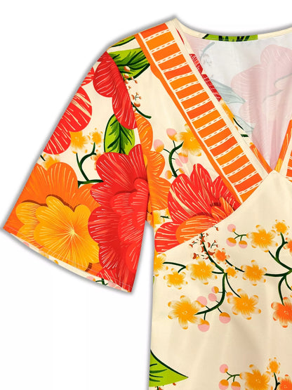 Mandarin Bloom V-Neck Maxi Dress - Detail View 7