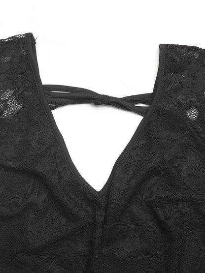 Lace V-Neck Backless Top - Detail View 4