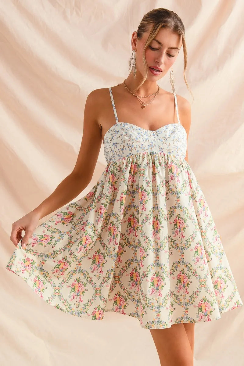 Floral Print Babydoll Mini Dress
