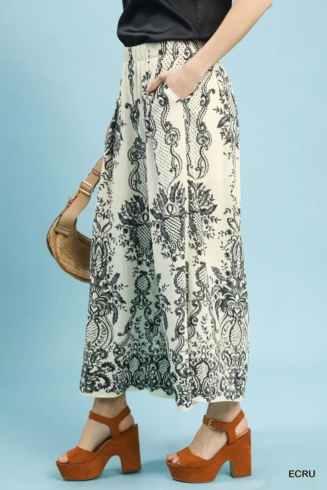 Border Print Wide Leg Pants - Back View