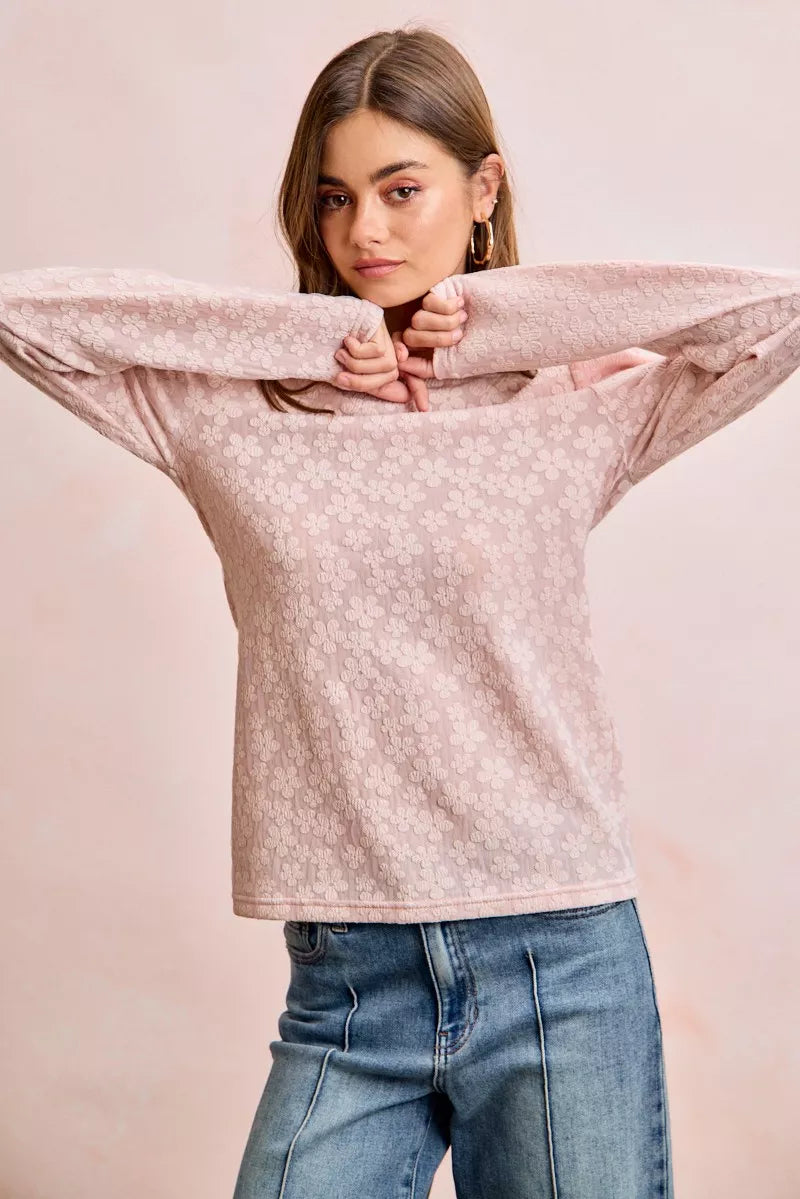 Textured Flower Knit Top - Side View