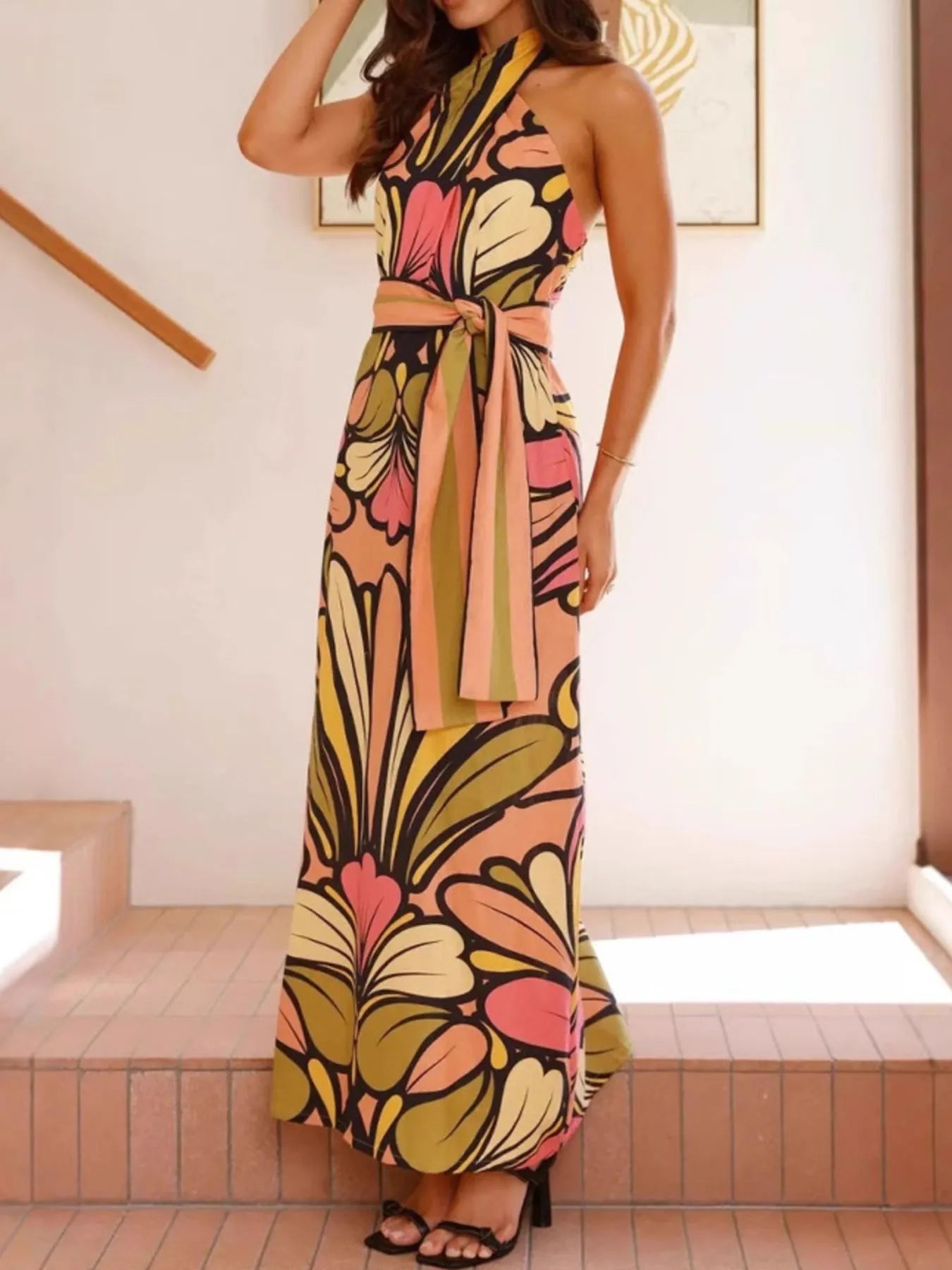Mod Tropic Printed Halter Neck Maxi Dress
