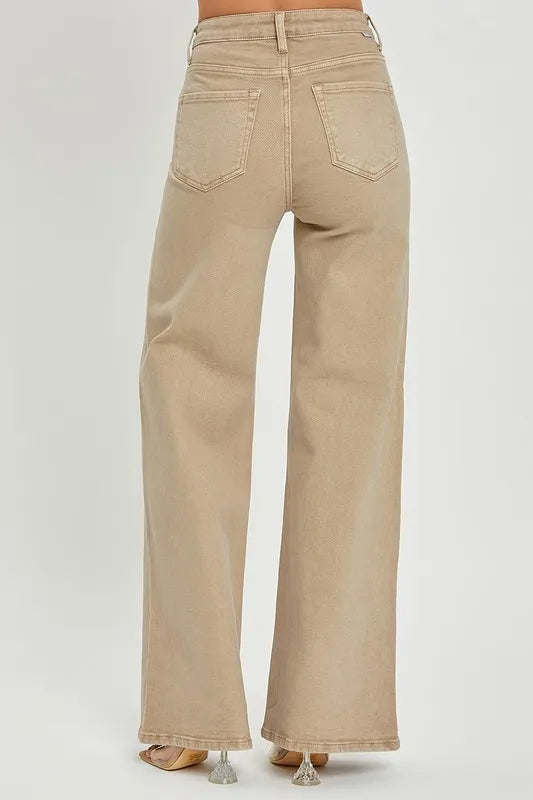 Khaki Wide Leg Jeans with Tummy Control