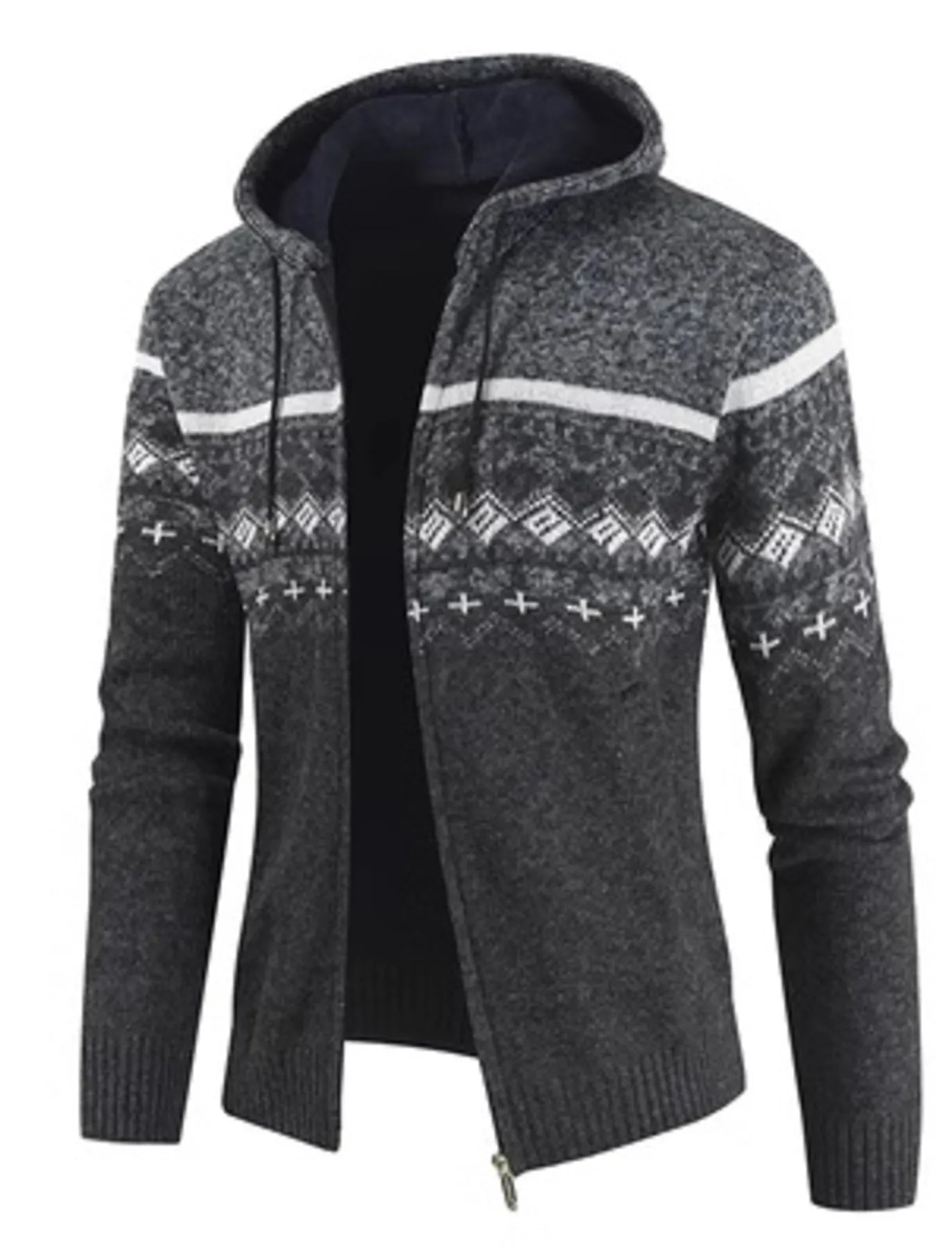 Men's Nordic Print Hooded Cardigan