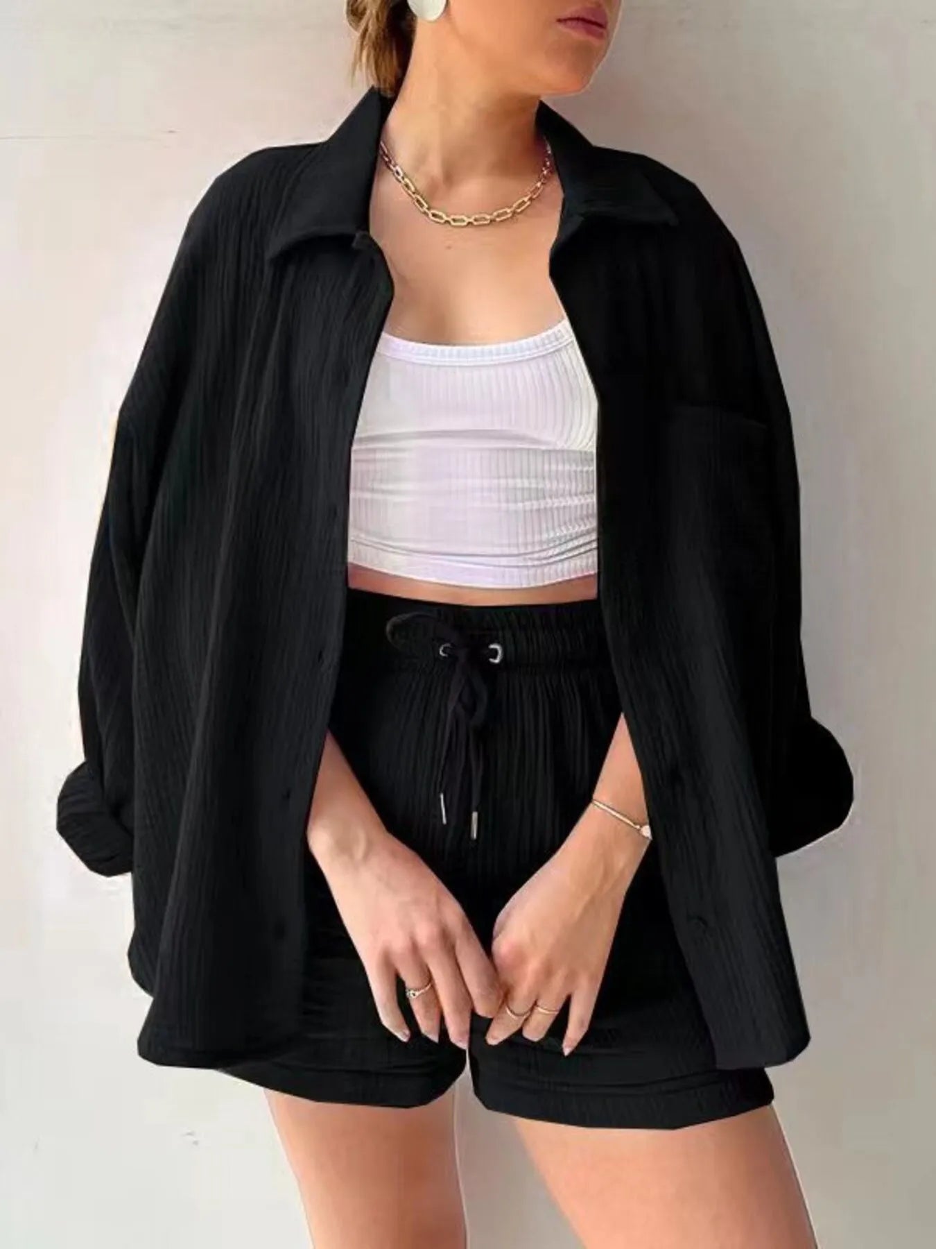 Muslin Button Up Shirt and Shorts Set