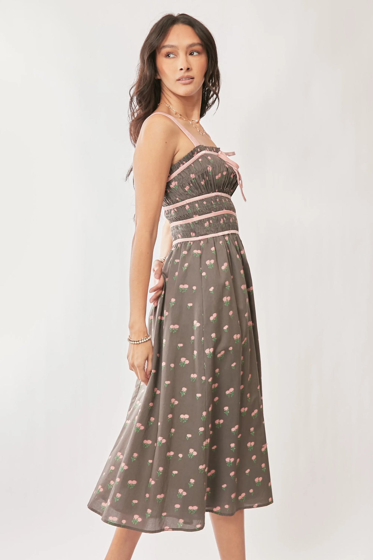 Women's Floral Print Smocked Midi Dress