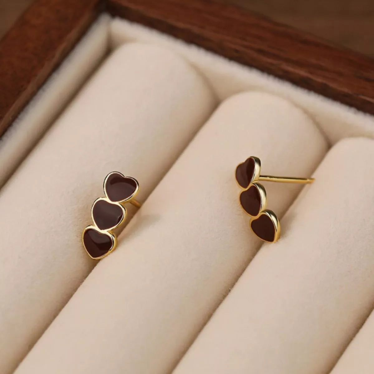 Triple Heart Stud Earrings - Detail View 4