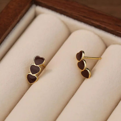 Triple Heart Stud Earrings - Detail View 4