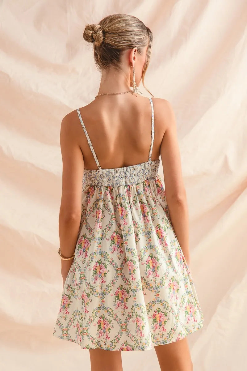Floral Print Babydoll Mini Dress