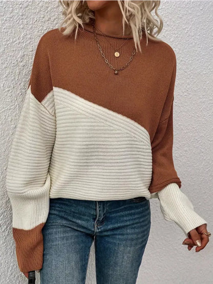 Color Block Ribbed Knit Sweater - Front View