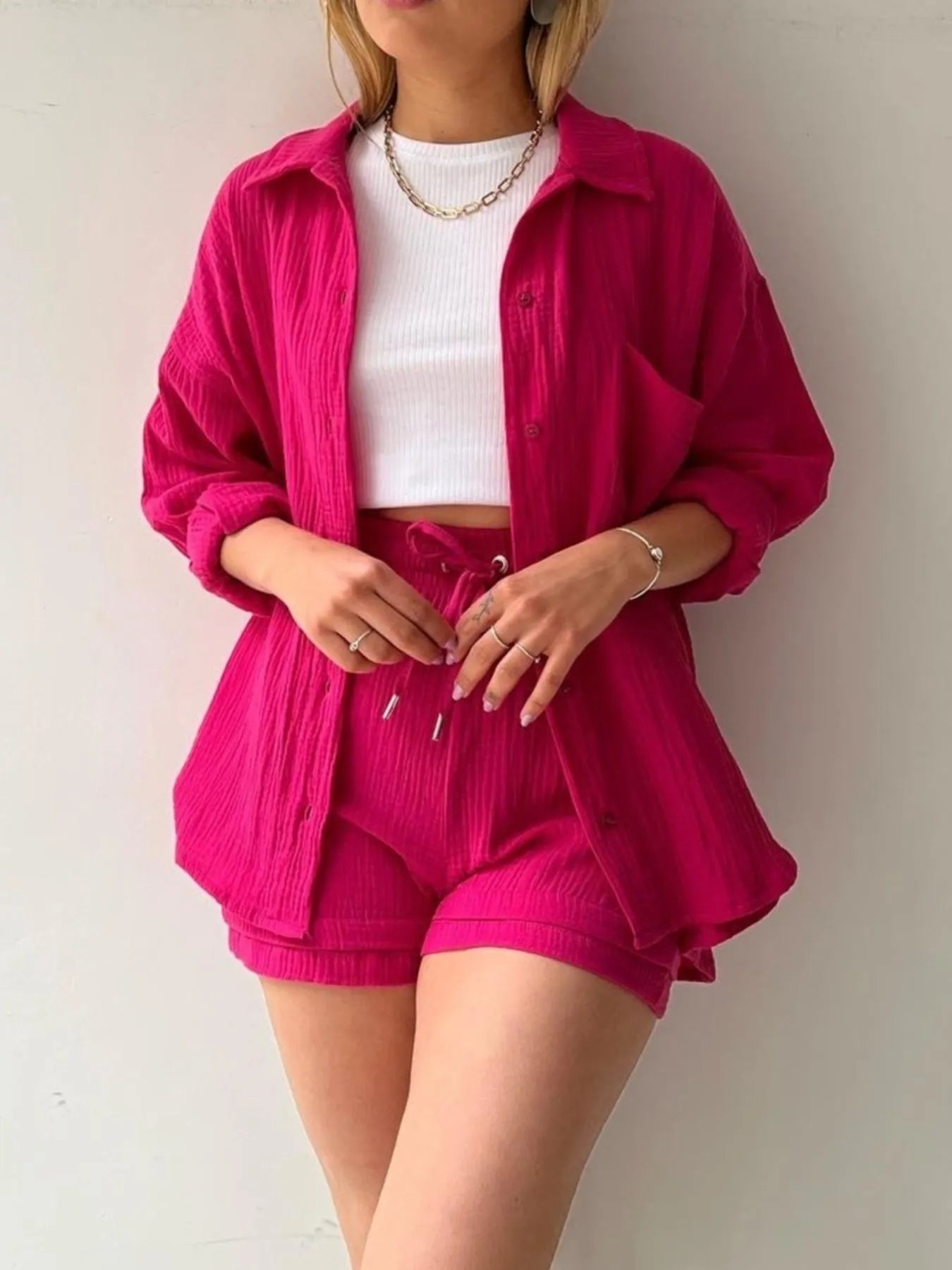 Muslin Button Up Shirt and Shorts Set