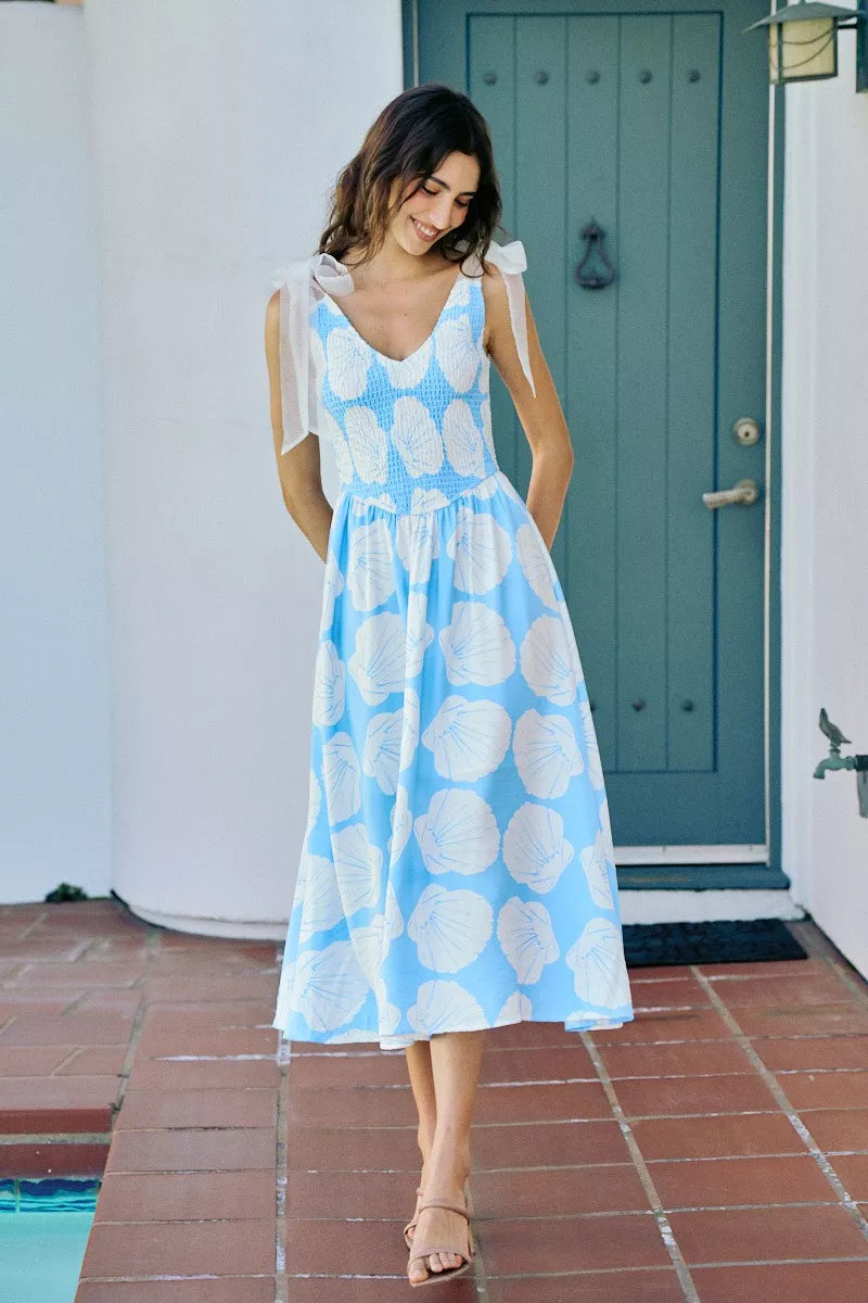 Give Them Shell Shoulder Tie Midi Dress