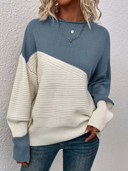 Color Block Ribbed Knit Sweater - Detail View 24