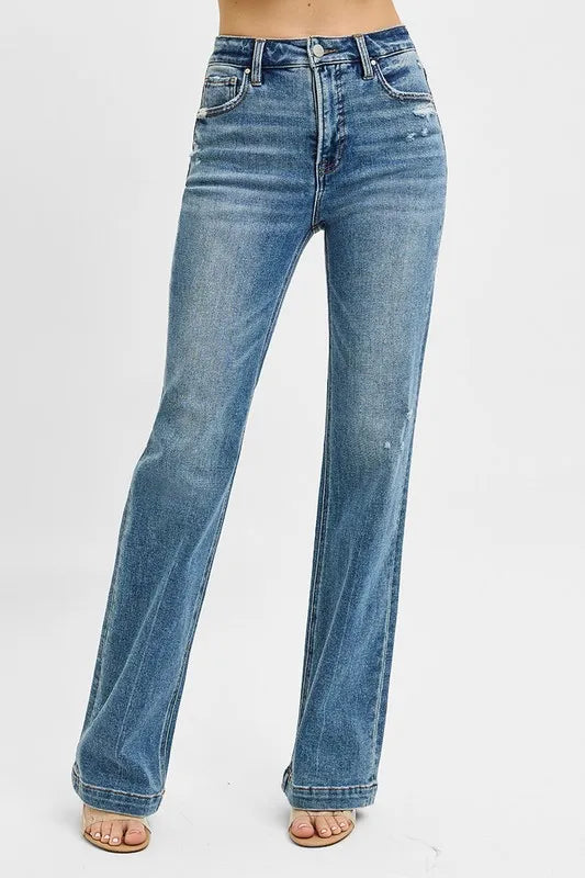 RISEN Full Size Distressed Detail Bootcut Jeans Plus Size - Back View