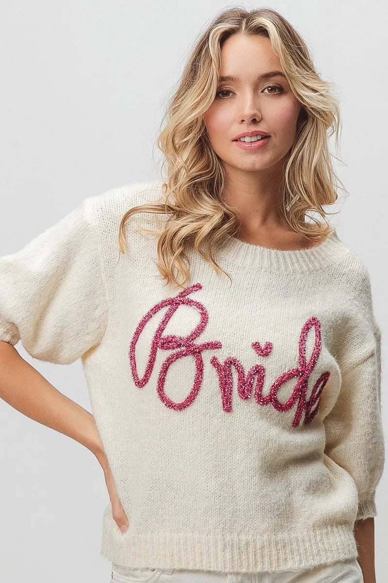 BRIDE Metallic Puff Sleeve Sweater