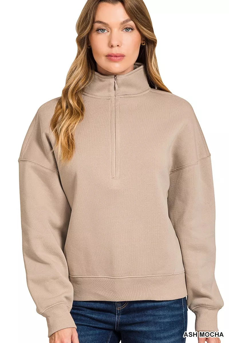 Fleece Mock Neck Half Zip Sweatshirt