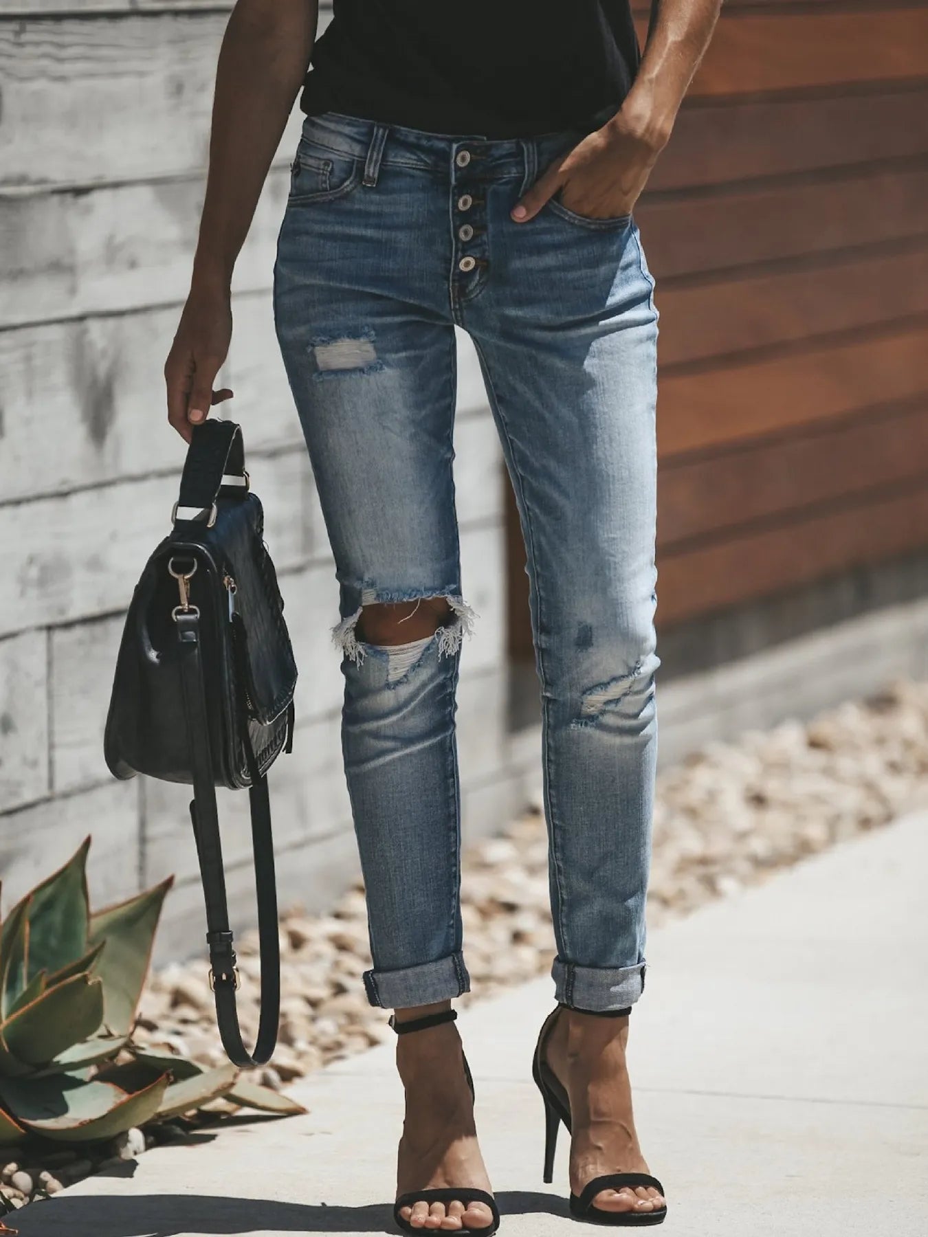 Women's Distressed Button-Fly Skinny Jeans