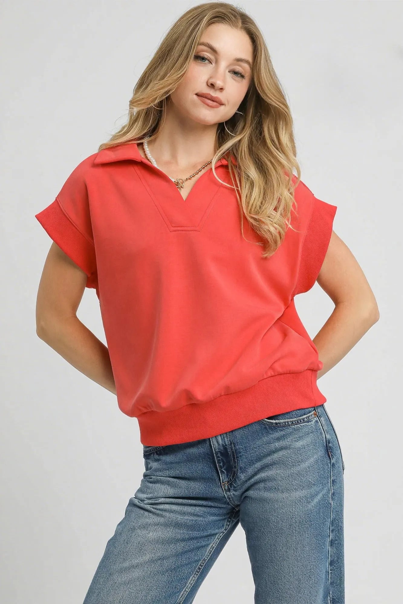 Collared Short Sleeve Sweatshirt