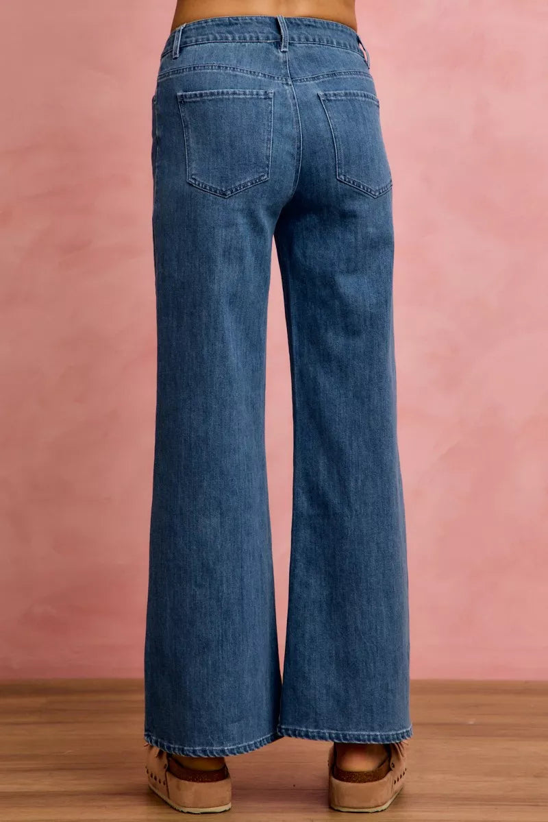Seam Detail Mid Rise Denim Jeans