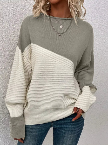 Color Block Ribbed Knit Sweater - Detail View 16