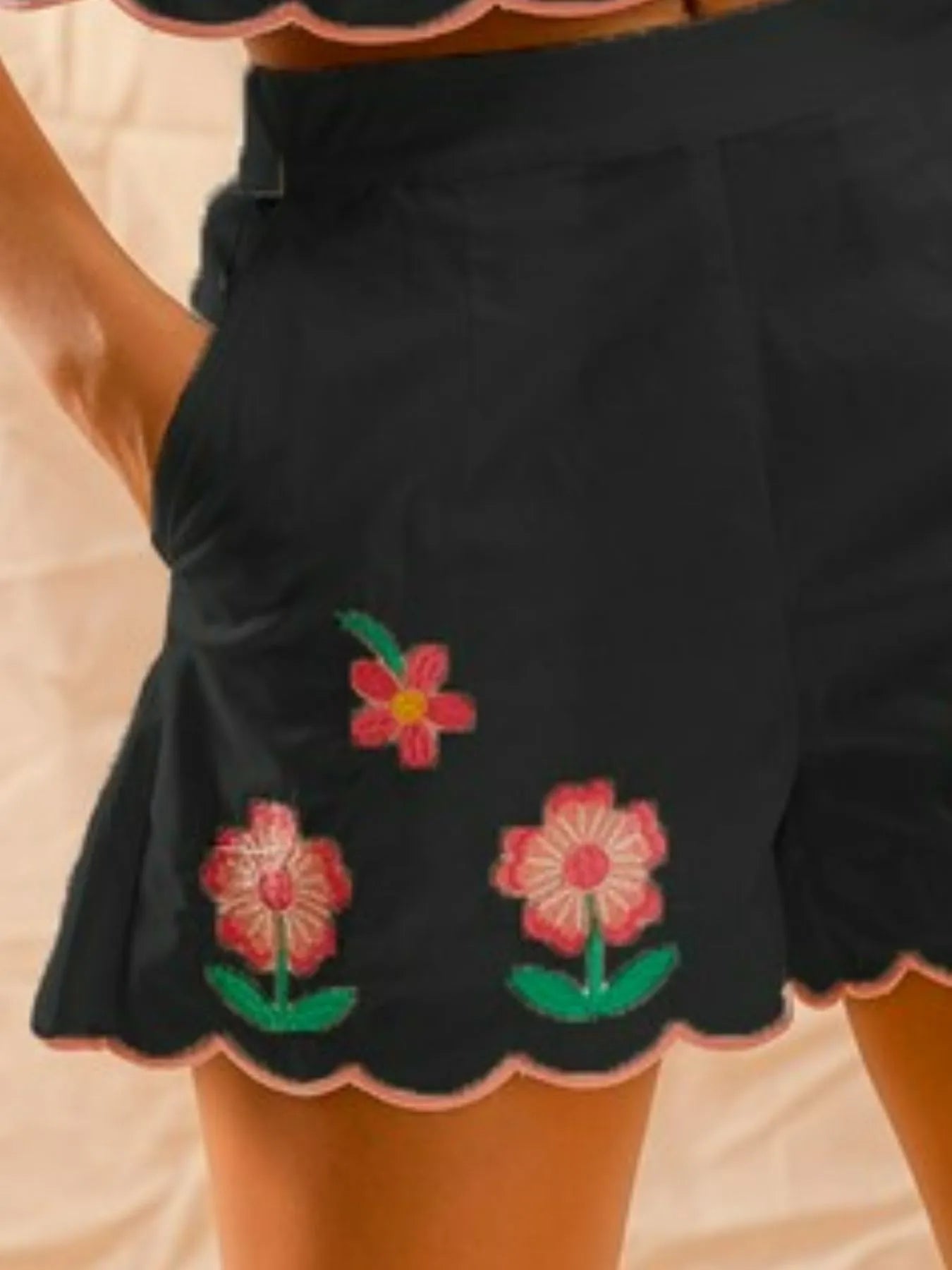 Flower Embroidered Tank Top and Shorts Set