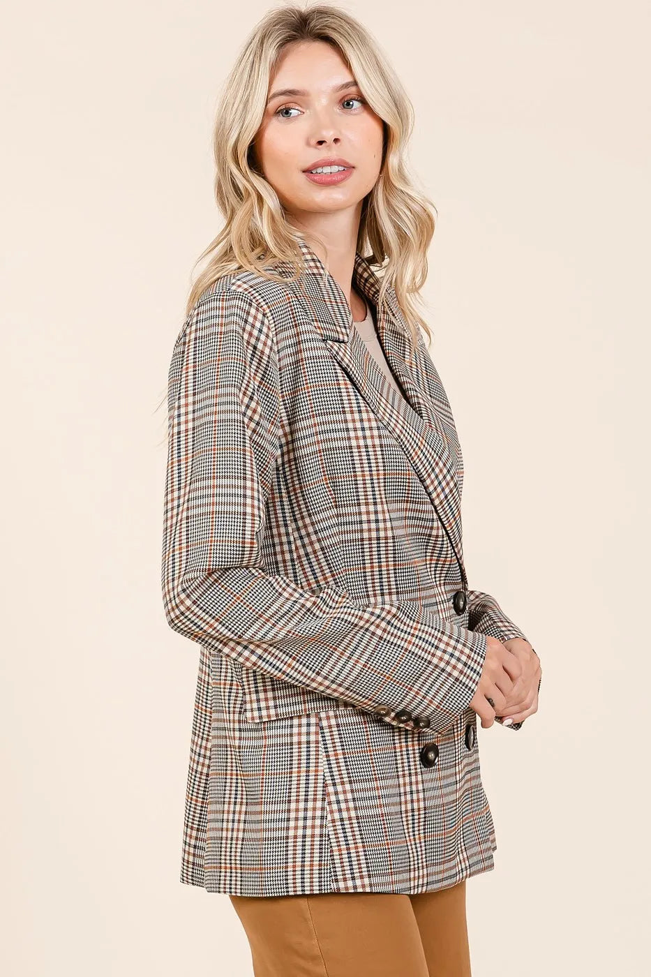 Plaid Double Breasted Relaxed Fit Blazer