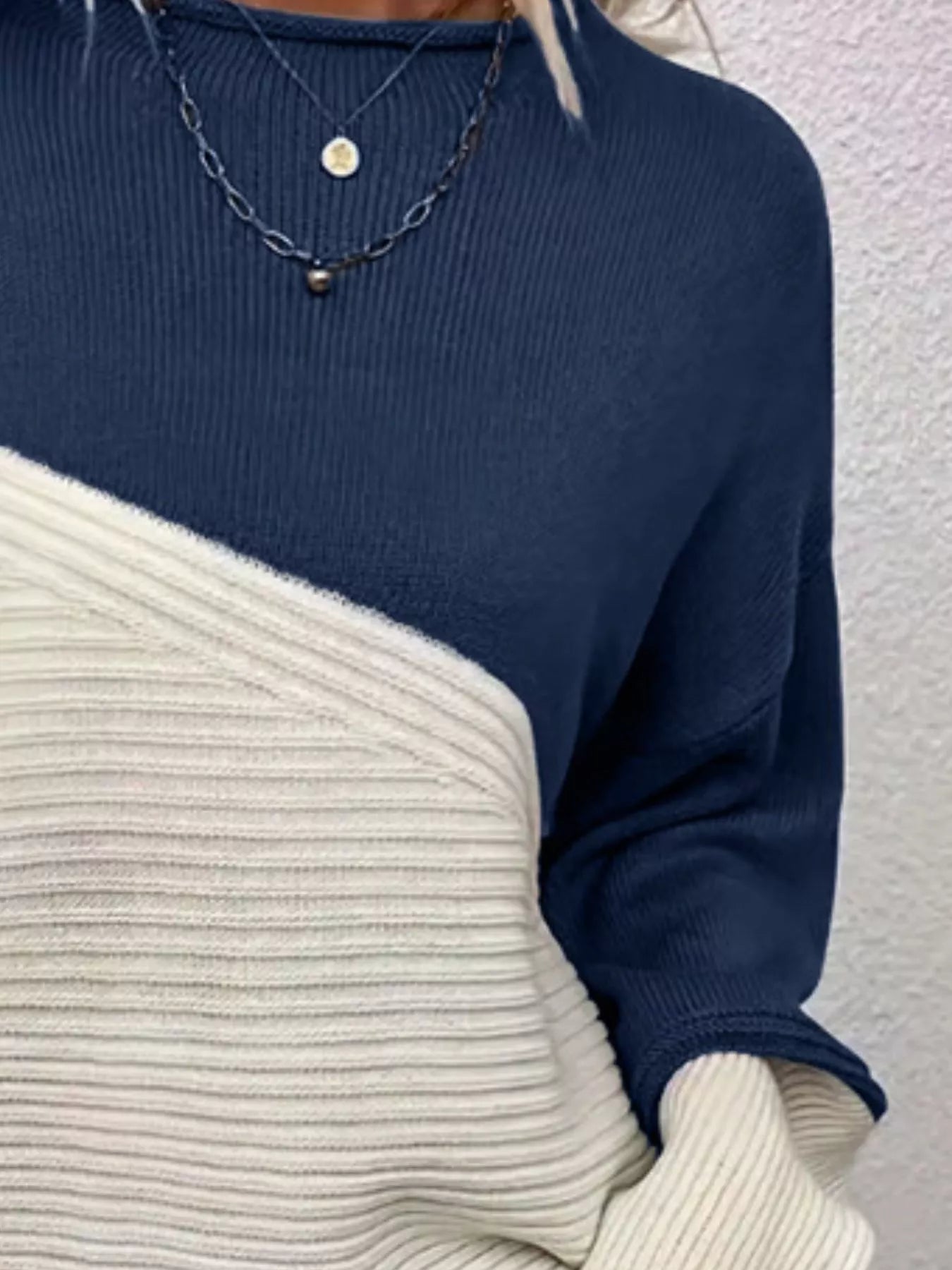 Color Block Ribbed Knit Sweater - Detail View 22