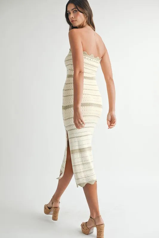 Striped Crochet Knit Midi Dress