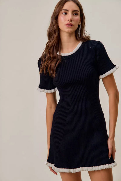 Contrast Sweater Knit Mini Dress - Side View