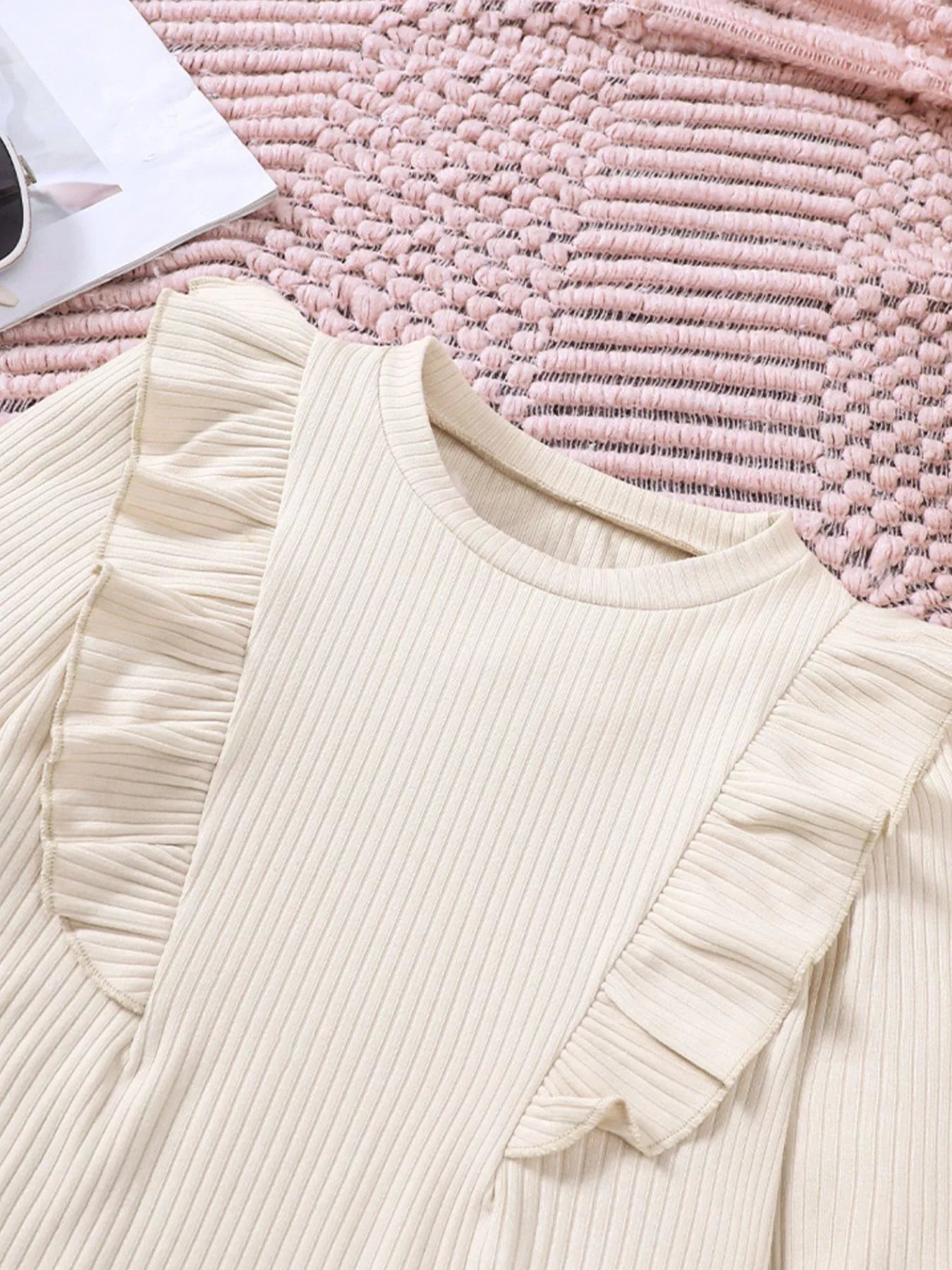 Girl's Ruffle Trim Top & Corduroy Pants Set