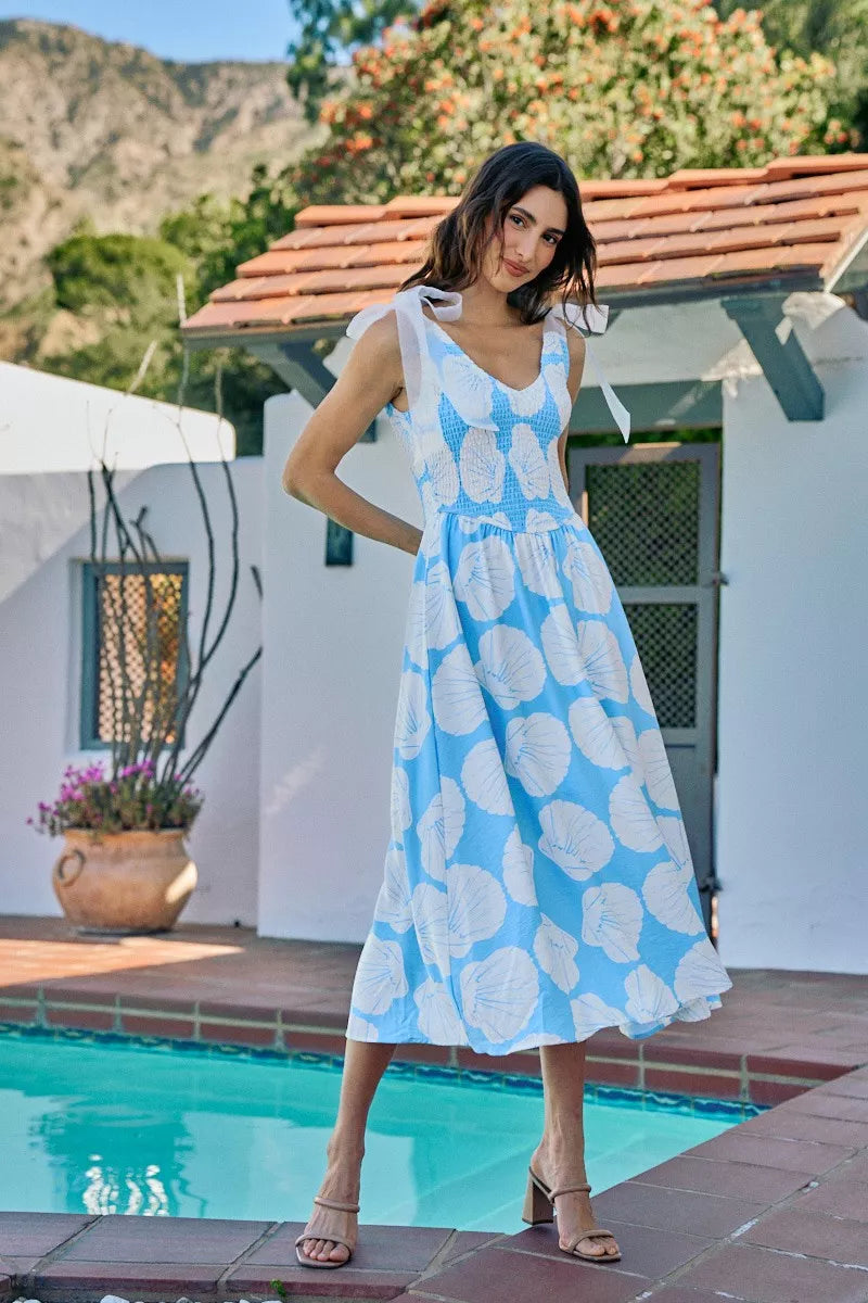Give Them Shell Shoulder Tie Midi Dress