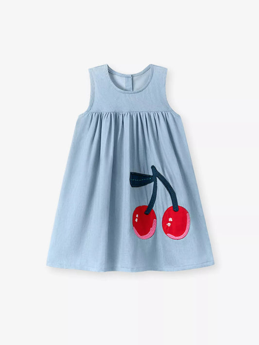 Sweet Cherry Denim-Blue Dress - Back View