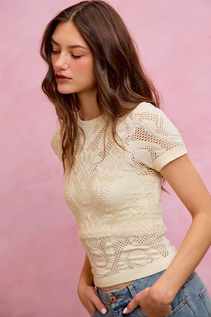 Perforated Seamless Short Sleeve Top
