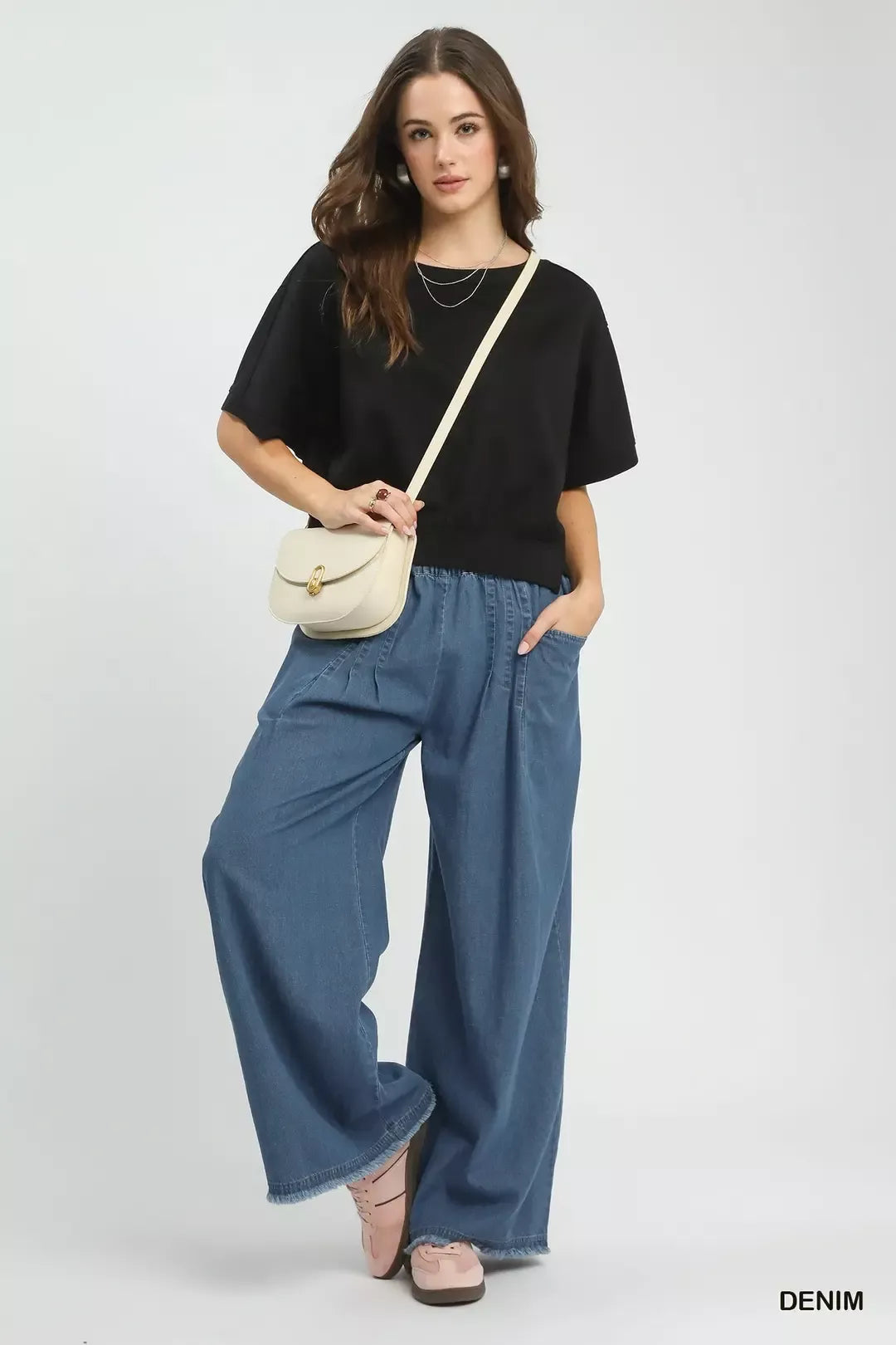 Stone Washed Wide Leg Lightweight Denim Pants