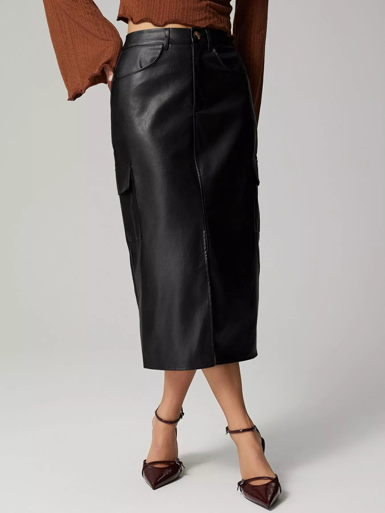 Vegan Leather Cargo Skirt