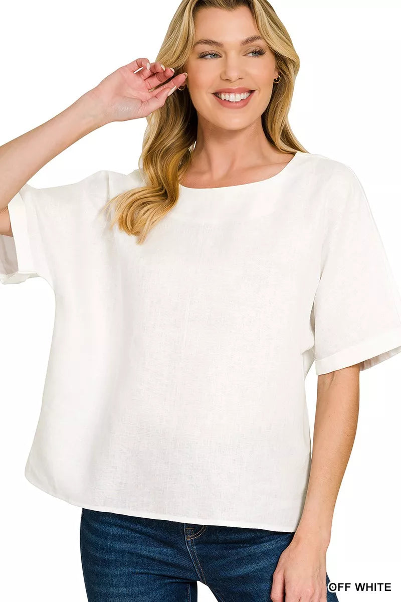 Linen Cuffed Sleeve Top