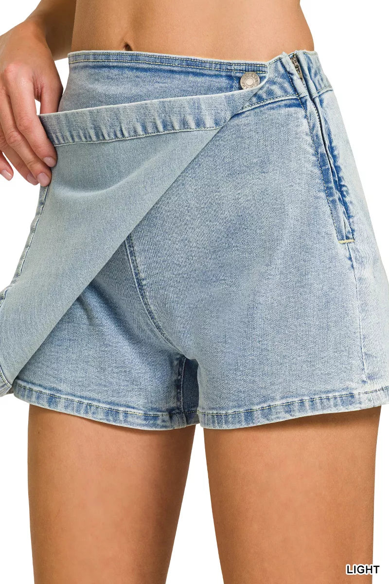 Wrap Front Denim Skort