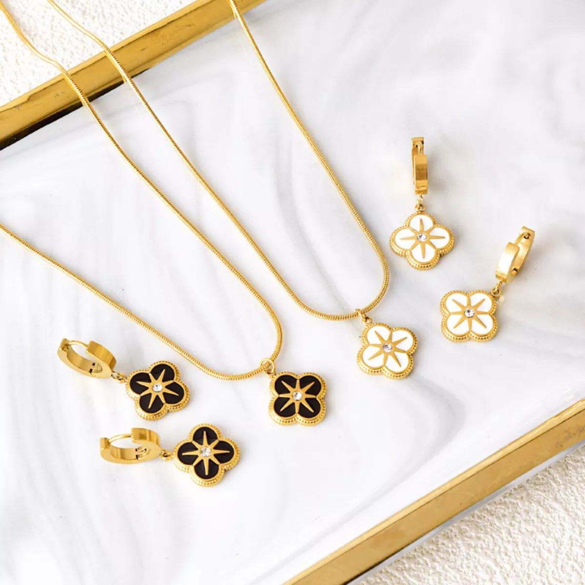 Clover Pendant Necklace and Earrings Set