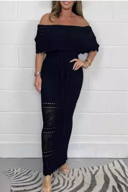 Crochet Off-Shoulder Maxi Dress - Detail View 4