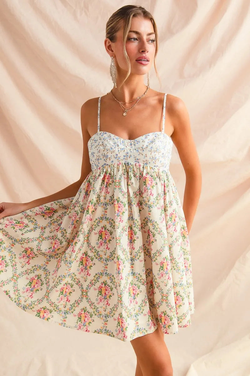 Floral Print Babydoll Mini Dress