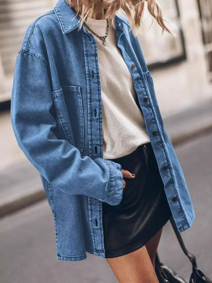 Oversized Button Up Denim Shirt - Detail View 6