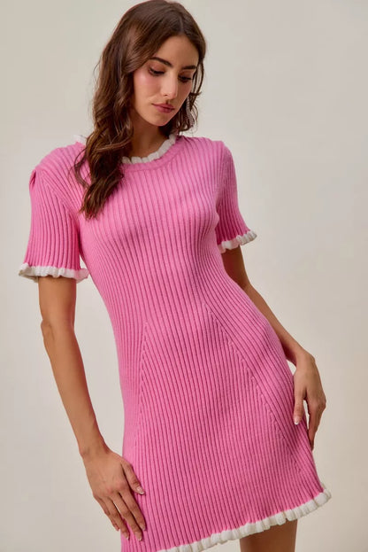 SO ME Contrast Ruffled Sweater Knit Mini Dress - Side View