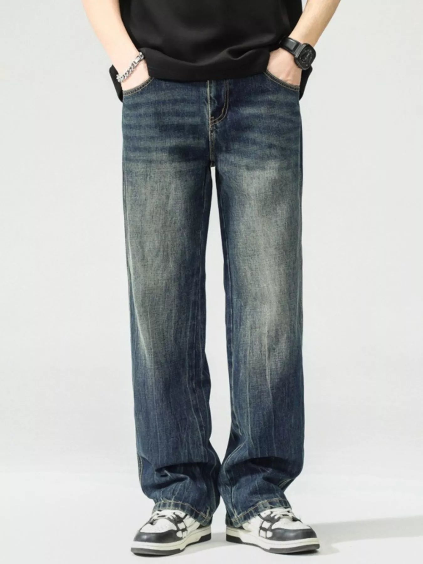 Men's Washed Wide Leg Jeans