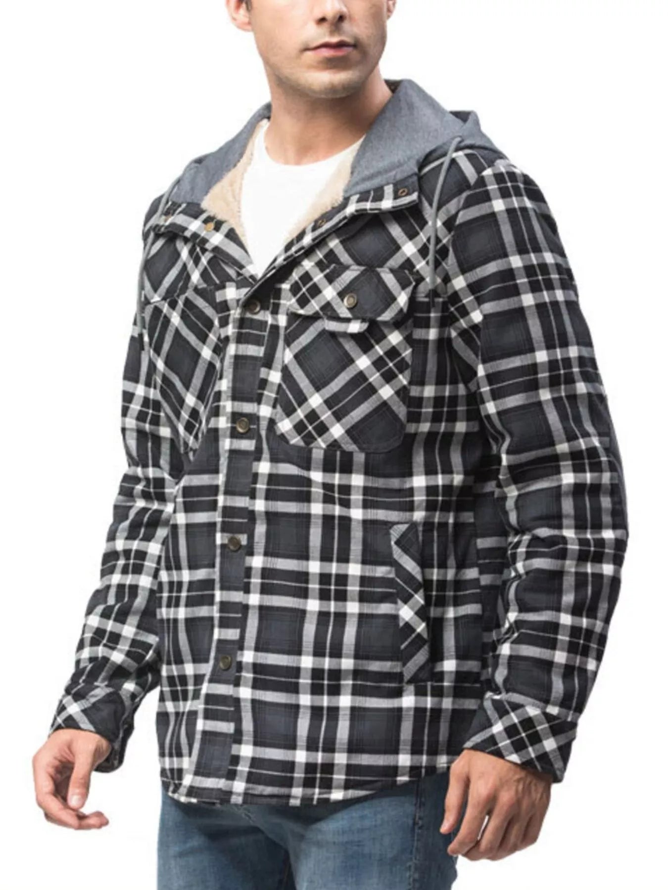 Men's Plaid Flannel Hooded Jacket