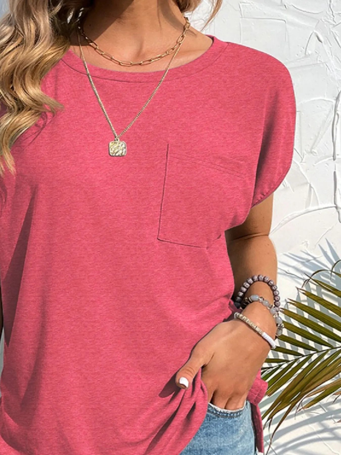 Women's Side Slit Round Neck T-Shirt