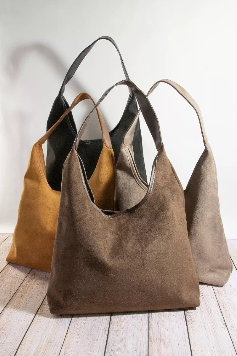 Suede Hobo Bag with Leather Trim