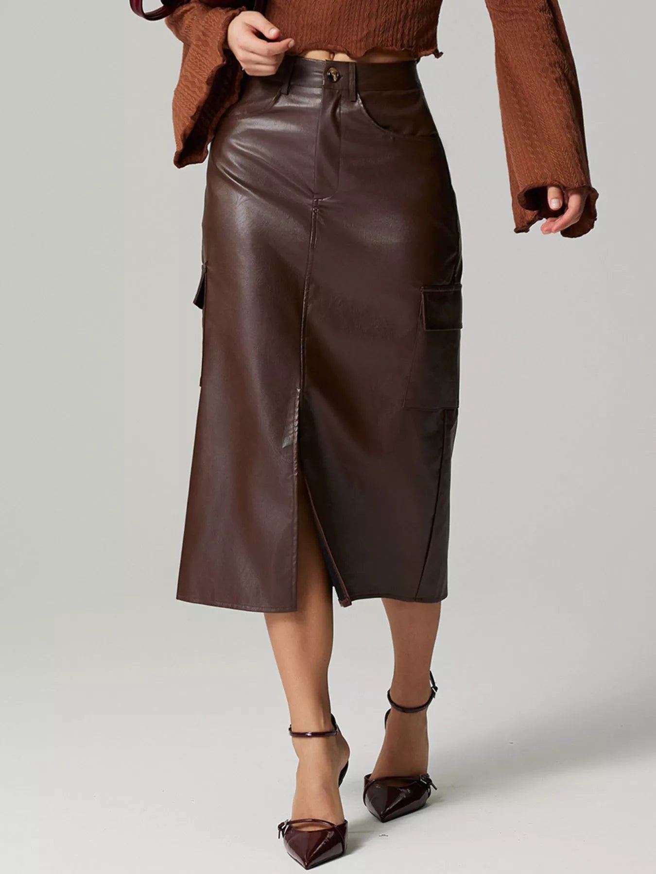 Vegan Leather Cargo Skirt