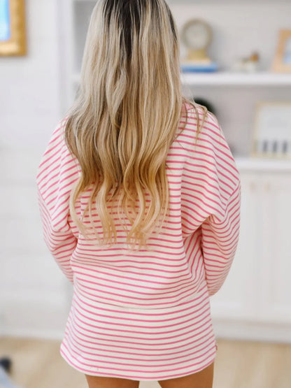 Striped Top and Skirt Set with Drawstring - Back View