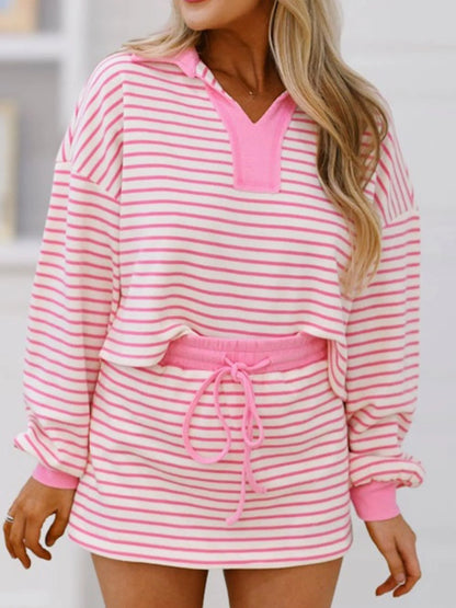 Striped Top and Skirt Set with Drawstring - Side View