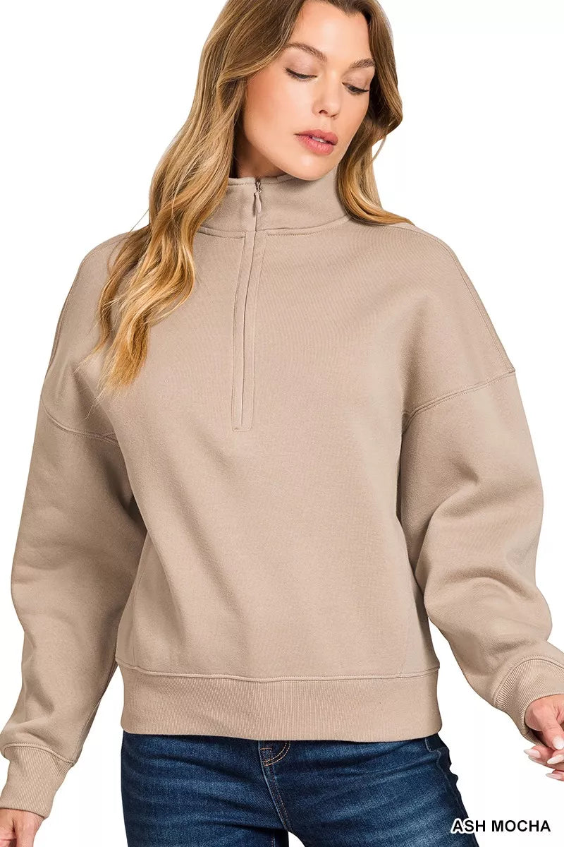 Fleece Mock Neck Half Zip Sweatshirt